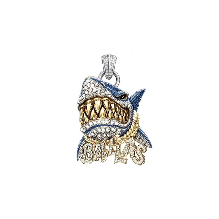 925 Silver Hip Hop Iced Pendant Set Shark Head Red Web Black Spider For Men factory