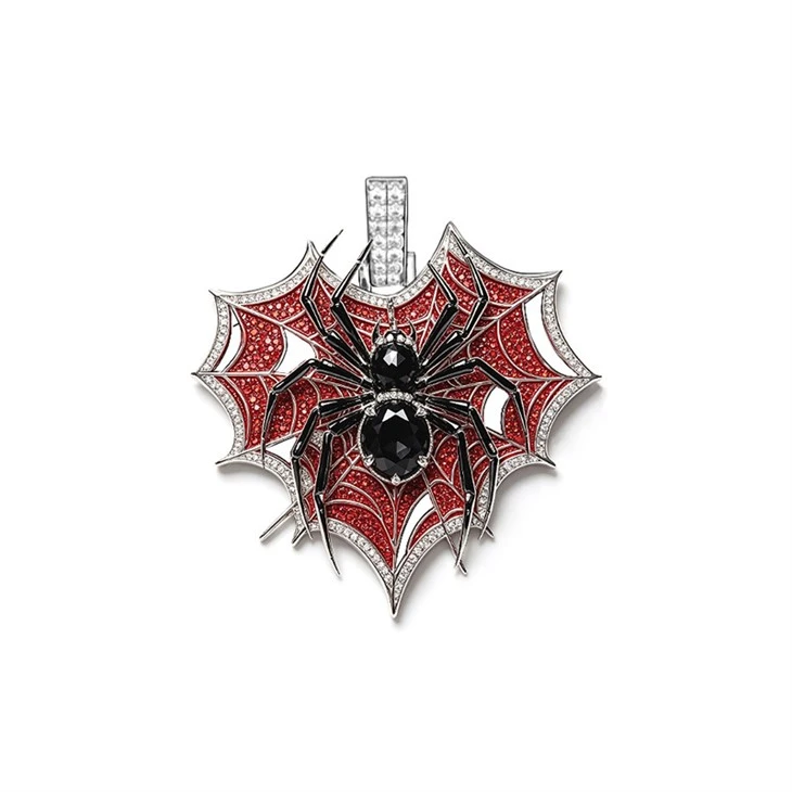 925 Silver Hip Hop Iced Pendant Set Shark Head Red Web Black Spider For Men best