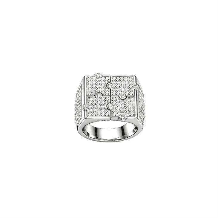 925 Silver Hip Hop Jewelry Set Bling Puzzle Link Bracelet And Ring For Men Streetwear best