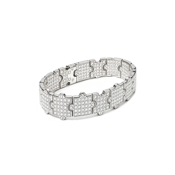 925 Silver Hip Hop Jewelry Set Bling Puzzle Link Bracelet And Ring For Men Streetwear factory