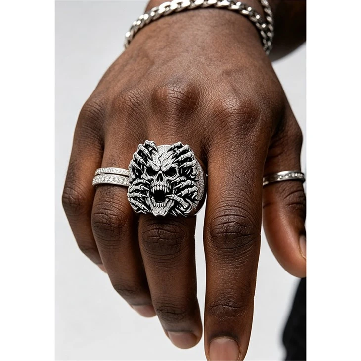925 Silver Hip Hop Jewelry Set Spiked Evil Soccer Ball Pendant Gothic Necklace & Ring For Men suppliers