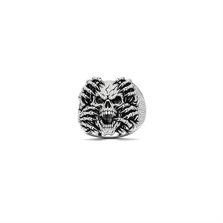 925 Silver Hip Hop Jewelry Set Spiked Evil Soccer Ball Pendant Gothic Necklace & Ring For Men best