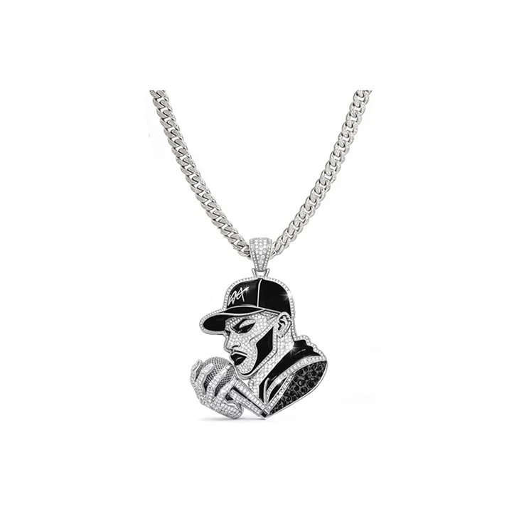925 Silver Hip Hop Pendant Necklace 3D Pendant Bling Moissanite Jewelry For Men factory