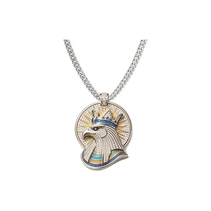 925 Silver Iced Ancient Culture Jewelry Set Religious Jesus Egyptian Goddess Cat & Horus Eagle Pendant Necklace best