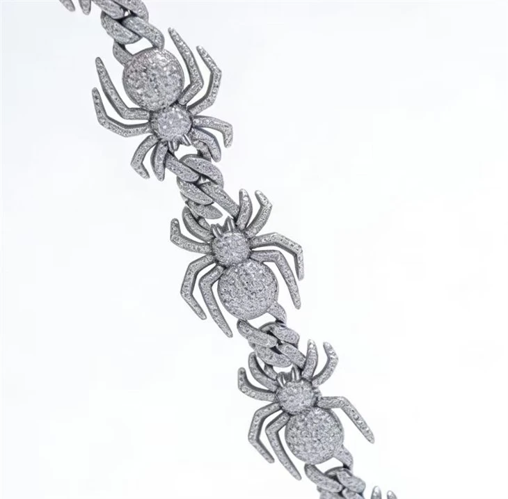 925 Silver Iced Out CZ Spider Link Bracelet Gothic Punk Hip Hop Jewelry best
