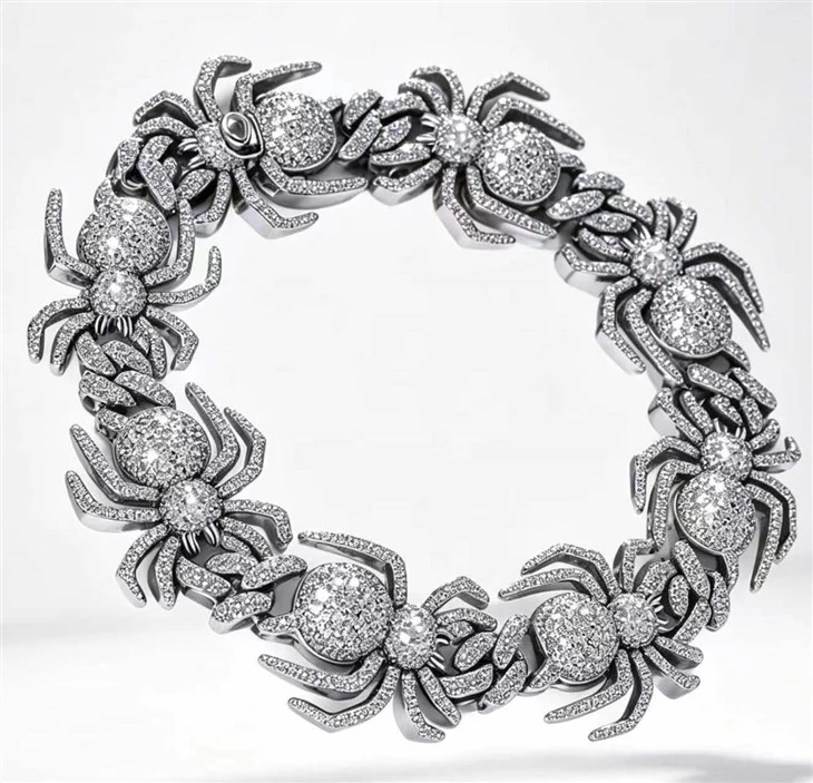 925 Silver Iced Out CZ Spider Link Bracelet Gothic Punk Hip Hop Jewelry factory