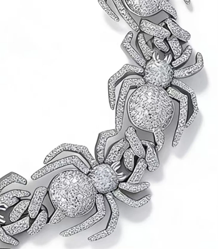 925 Silver Iced Out CZ Spider Link Bracelet Gothic Punk Hip Hop Jewelry high quality
