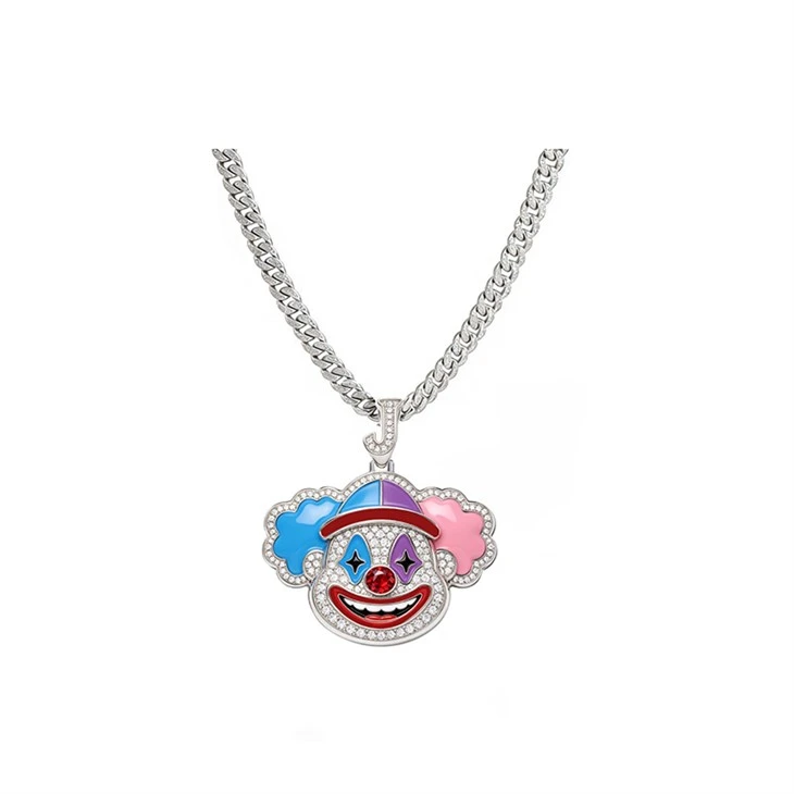 925 Silver Iced Out Enamel Colorful Clown Head Pendant Hip Hop Cuban Link Chain Punk Streetwear Jewelry For Men suppliers