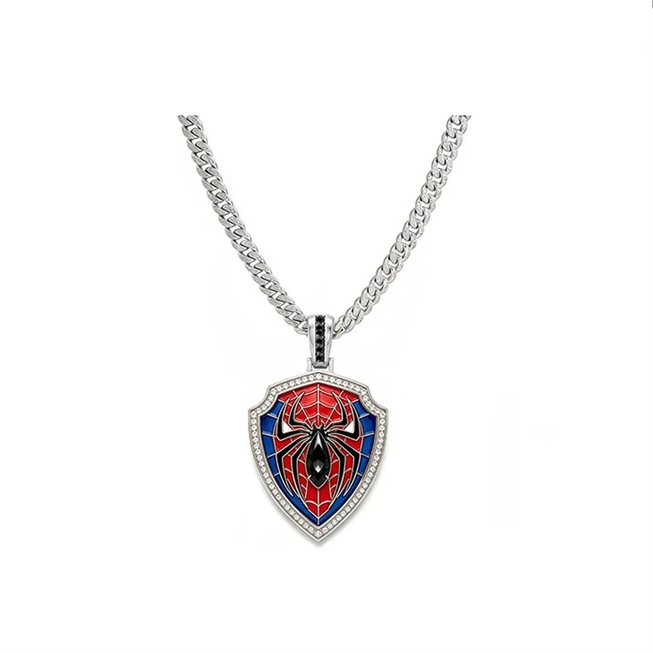 925 Silver Iced Out Enamel Colorful Clown Head Pendant Hip Hop Cuban Link Chain Punk Streetwear Jewelry For Men factory