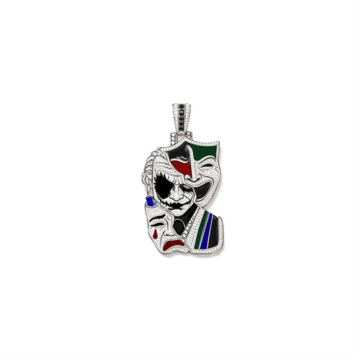 925 Silver Iced Out Enamel Colorful Clown Head Pendant Hip Hop Cuban Link Chain Punk Streetwear Jewelry For Men best