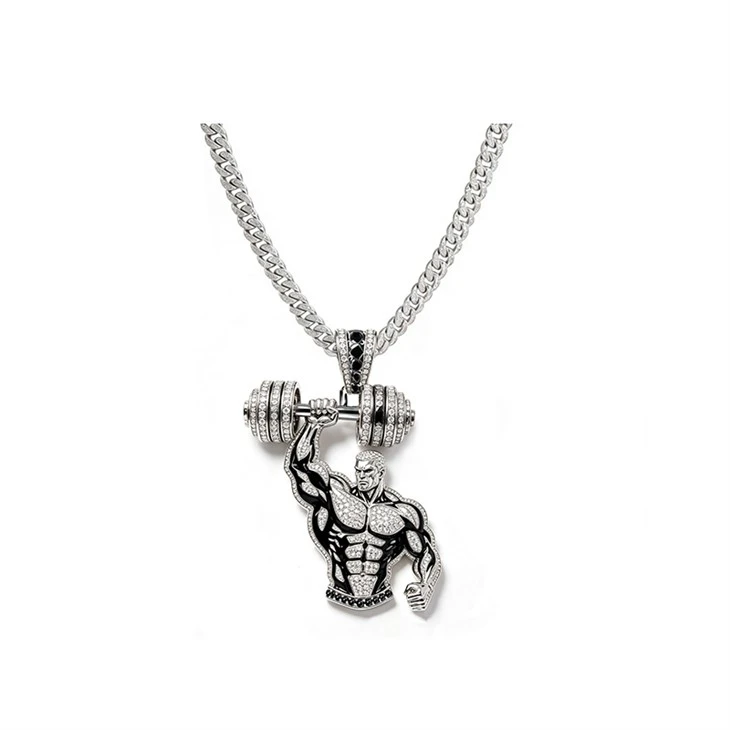 925 Silver Iced Out Fitness Bodybuilder Pendant 3D Pendant Factory Wholesale suppliers