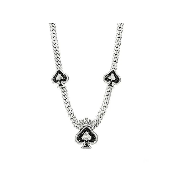 925 Silver Iced Out Hip Hop Jewelry Set Bling Playing Card Spade Necklace & Ring For Men best