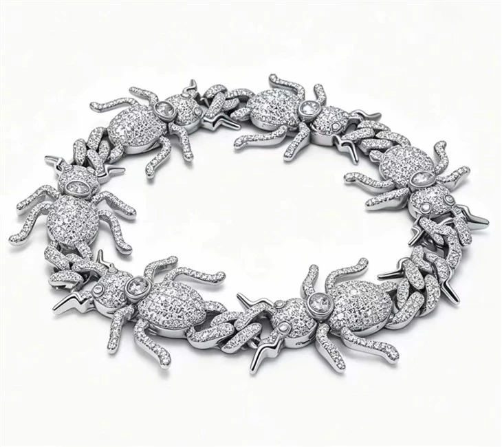 925 Silver Iced Out Hip Hop Spider Link Gothic Punk Bracelet suppliers