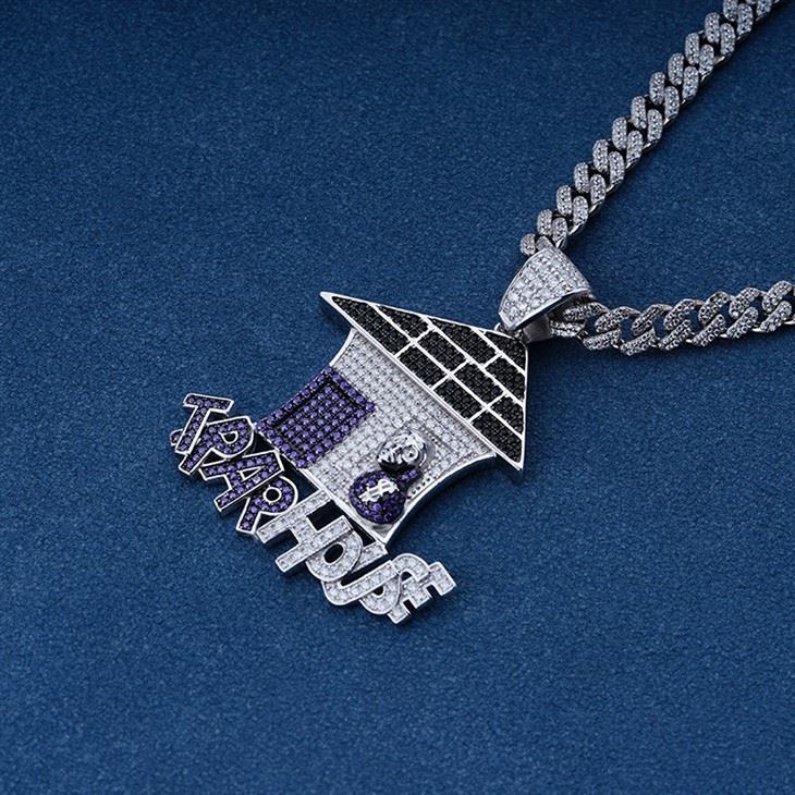 925 Silver Iced Out Trap House Pendant Necklace Hip Hop Pendant factory