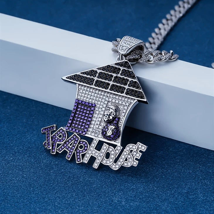 925 Silver Iced Out Trap House Pendant Necklace Hip Hop Pendant high quality