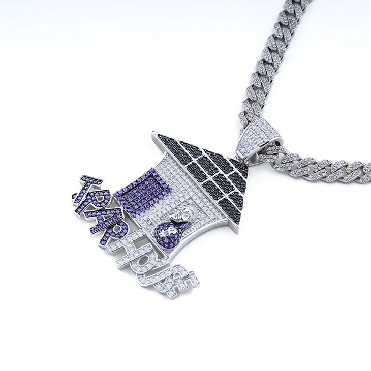 925 Silver Iced Out Trap House Pendant Necklace Hip Hop Pendant suppliers