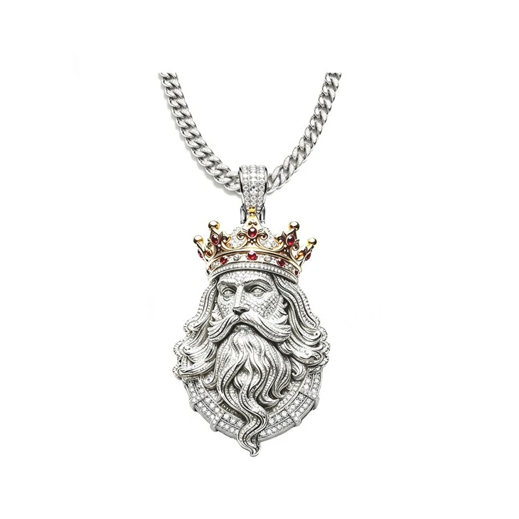 925 Silver Iced Religious Portrait Pendant Set Jesus Christ Hip Hop Jewelry factory