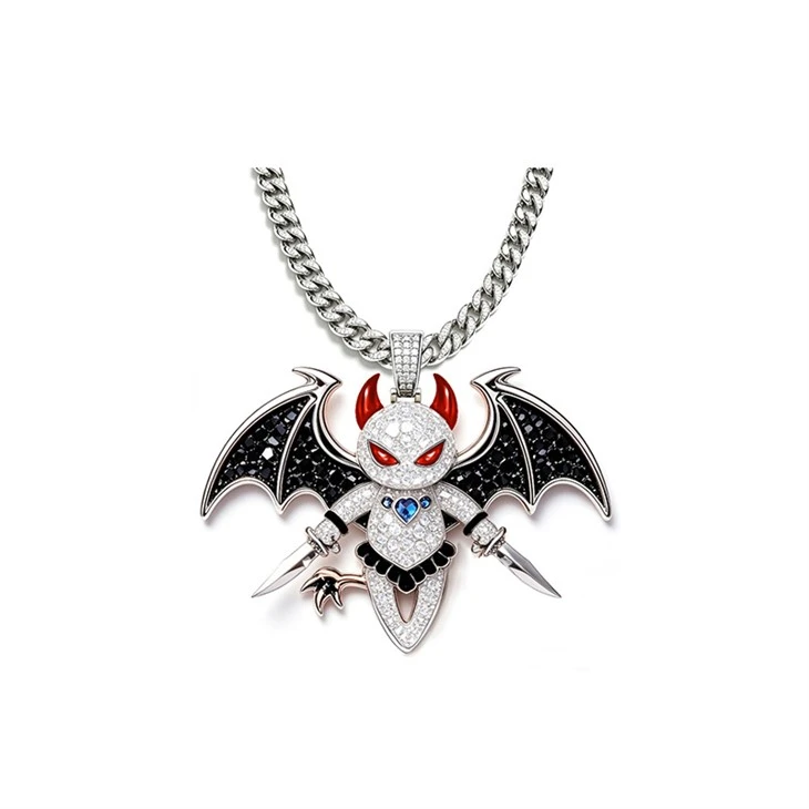 925 Silver Iced Streetwear Pendant Set Little Devil Bat Hip Hop Jewelry factory