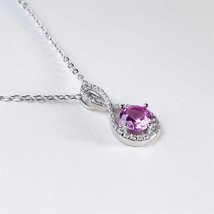 925 Silver Infinity Loop Blue CZ Moissanite Pendant Necklace factory