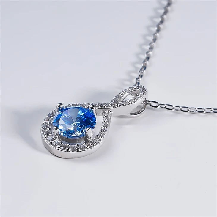 925 Silver Infinity Loop Blue CZ Moissanite Pendant Necklace best