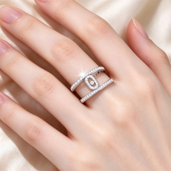 925 Silver Kinetic Sliding Gem Geometric Jewelry Set Enamel Ring Movable Track Stones Wholesale Jewelry Set suppliers