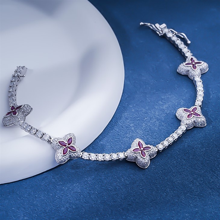 925 Silver Lucky Clover Tennis Link Bracelet price