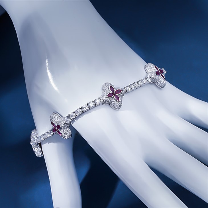 925 Silver Lucky Clover Tennis Link Bracelet factory