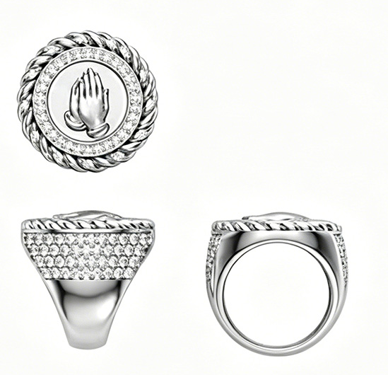 925 Silver M Letter&Praying Hand Signet Ring Set best