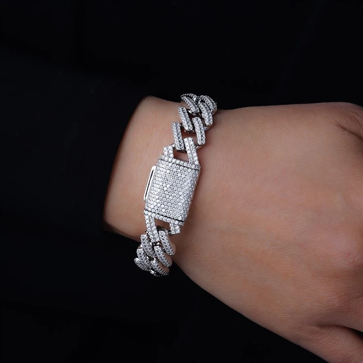 925 Silver Miami Cuban Link Box Clasp Hip Hop Unisex Bracelet price