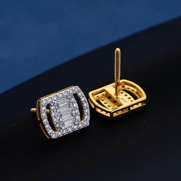 925 Silver Mixed Cut Baguette Round CZ Hollow Curve Square Crystal Dual Tone Gold Frame Double Side Open Window Pavé Zircon Geometric Multi-Stone Shape Layer Luminous Curved Cushion Stud Earrings best
