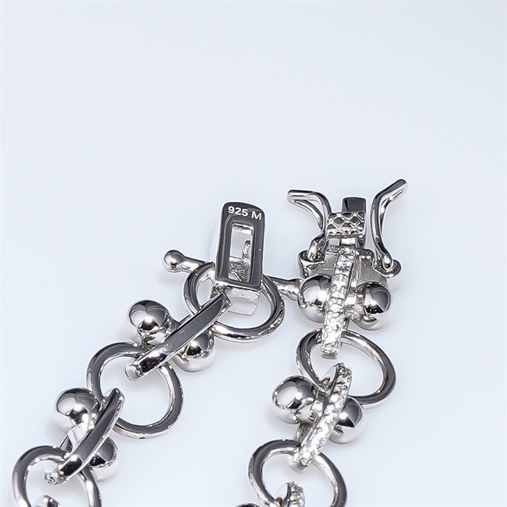 925 Silver Moissanite Bead & Circle Pavé Link Bracelet best