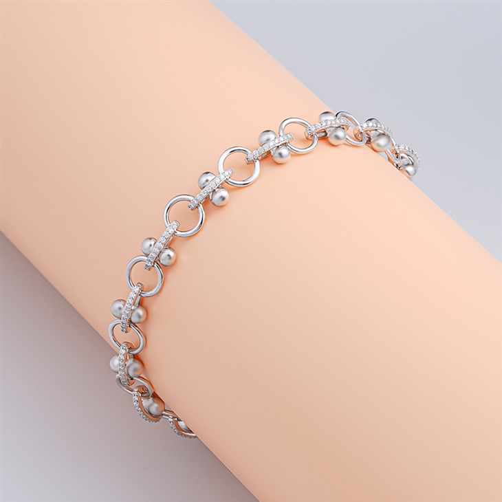 925 Silver Moissanite Bead & Circle Pavé Link Bracelet suppliers