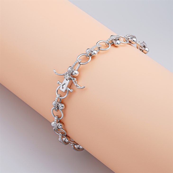 925 Silver Moissanite Bead & Circle Pavé Link Bracelet factory