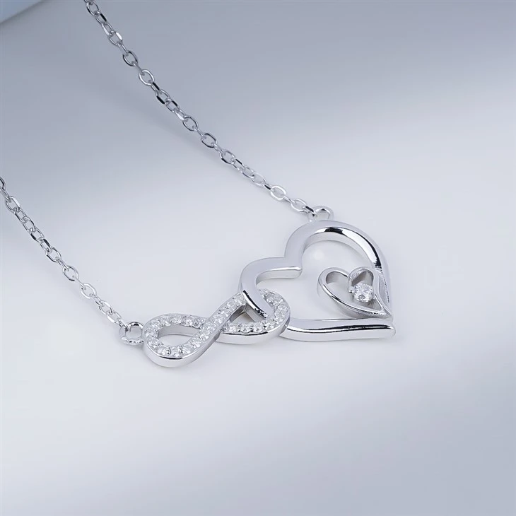925 Silver Moissanite Infinity Symbol & Double Heart Silver Necklace factory