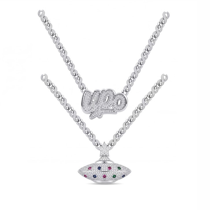 925 Silver Moissanite Luck 7& UFO Pendant Set factory
