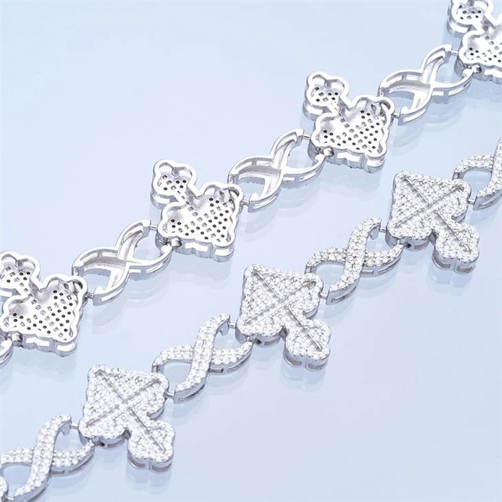 925 Silver Rhodium Plated Cross Link Hip Hop Bracelet Jewelry For Men factory