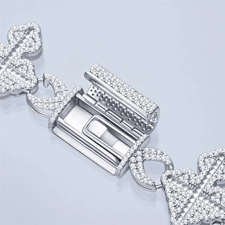 925 Silver Rhodium Plated Cross Link Hip Hop Bracelet Jewelry For Men best