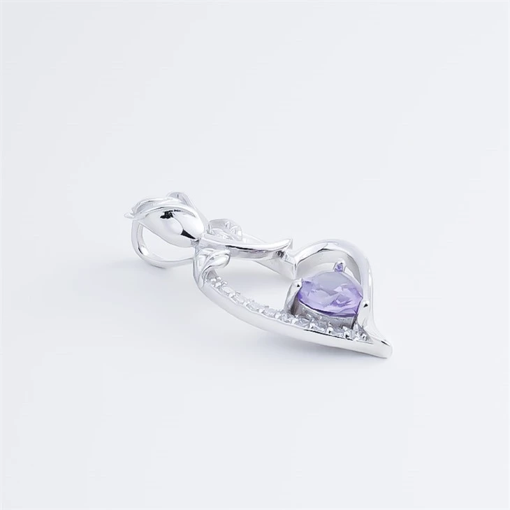 925 Silver Rose-shaped & Purple Heart CZ Pendant Necklace suppliers