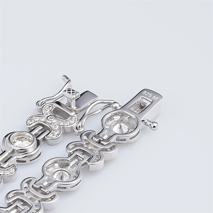925 Silver S925 Sterling Silver Bezel Set Round Moissanite Hollow Bracelet best