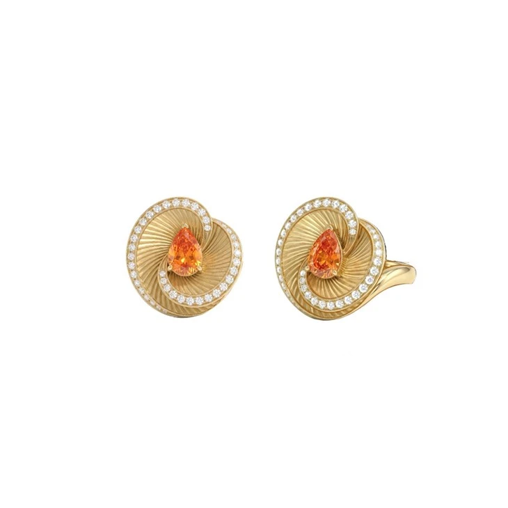 925 Silver Spiral Fluted Pear Orange Zircon Jewelry Set Bridal Jewelry For Her high quality