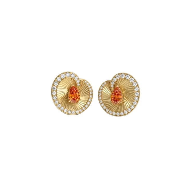 925 Silver Spiral Fluted Pear Orange Zircon Jewelry Set Bridal Jewelry For Her factory