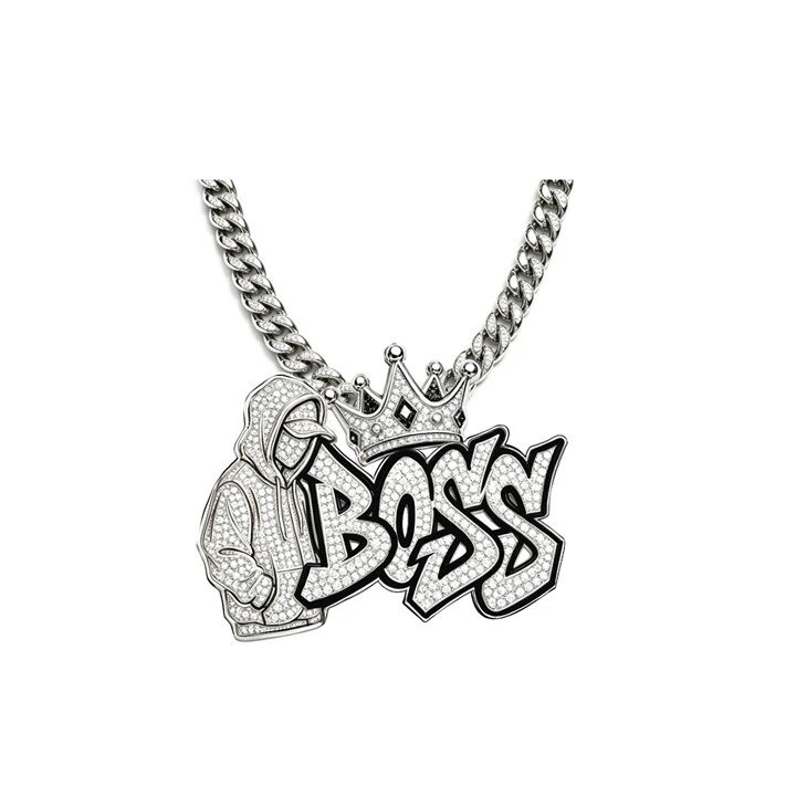 925 Silver Streetwear Pendant Set Golden Wing Silent Angel & Crown Boss Hip Hop Jewelry factory
