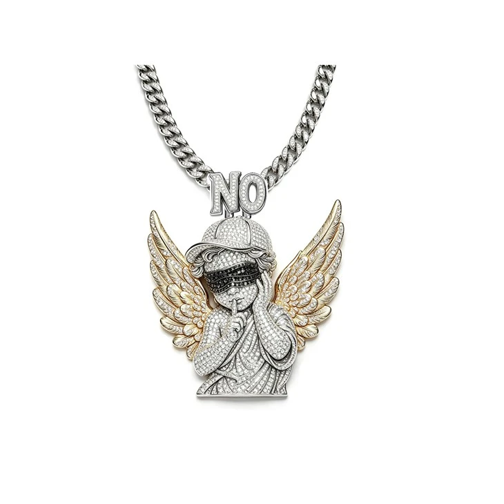925 Silver Streetwear Pendant Set Golden Wing Silent Angel & Crown Boss Hip Hop Jewelry suppliers