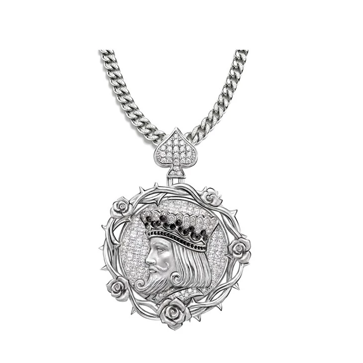 925 Silver Streetwear Pendant Set Poker King Middle Finger Bulldog & Flame Dread Skull Hip Hop Jewelry suppliers