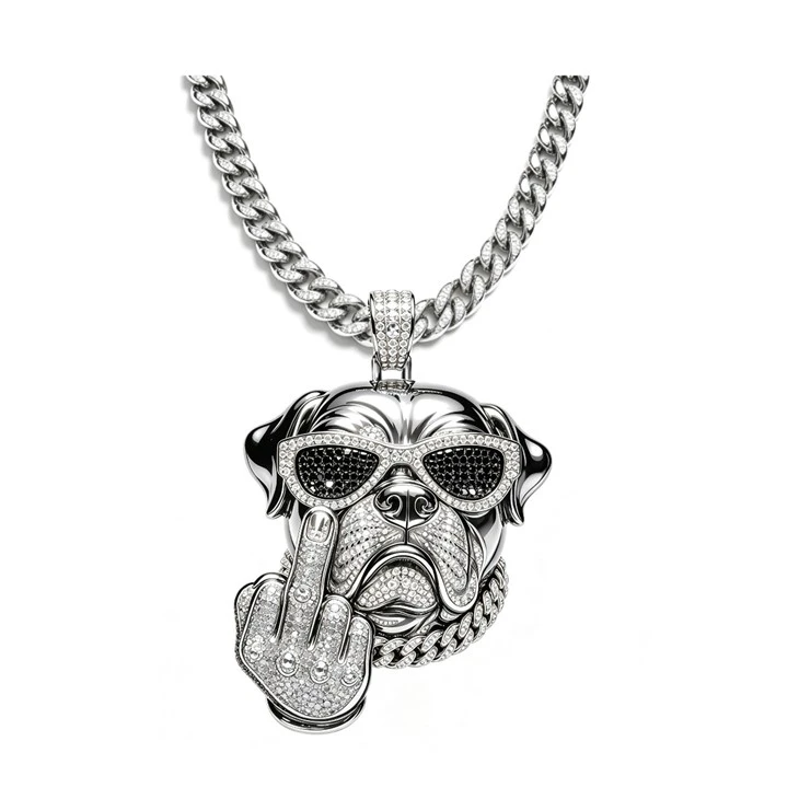 925 Silver Streetwear Pendant Set Poker King Middle Finger Bulldog & Flame Dread Skull Hip Hop Jewelry factory