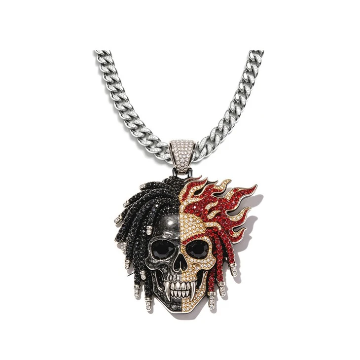 925 Silver Streetwear Pendant Set Poker King Middle Finger Bulldog & Flame Dread Skull Hip Hop Jewelry best