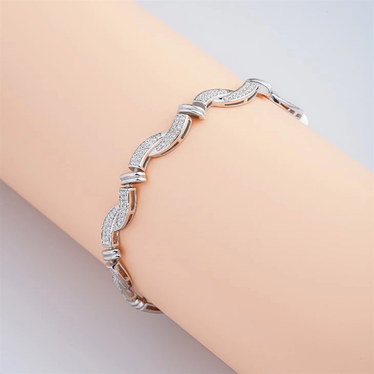 925 Silver Twisted Wave Link Bracelet Moissanite Chain Bracelet