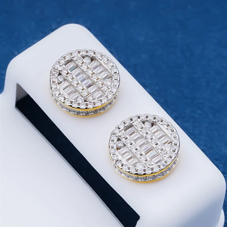 925 Silver Two-tone Plated Round Baguette Moissanite Stud Earrings Hip Hop Jewelry suppliers