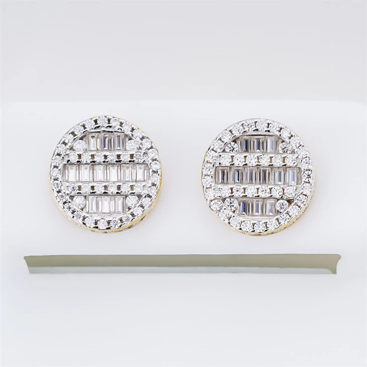 925 Silver Two-tone Plated Round Baguette Moissanite Stud Earrings Hip Hop Jewelry high quality