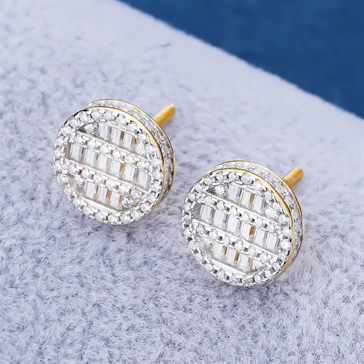 925 Silver Two-tone Plated Round Baguette Moissanite Stud Earrings Hip Hop Jewelry best